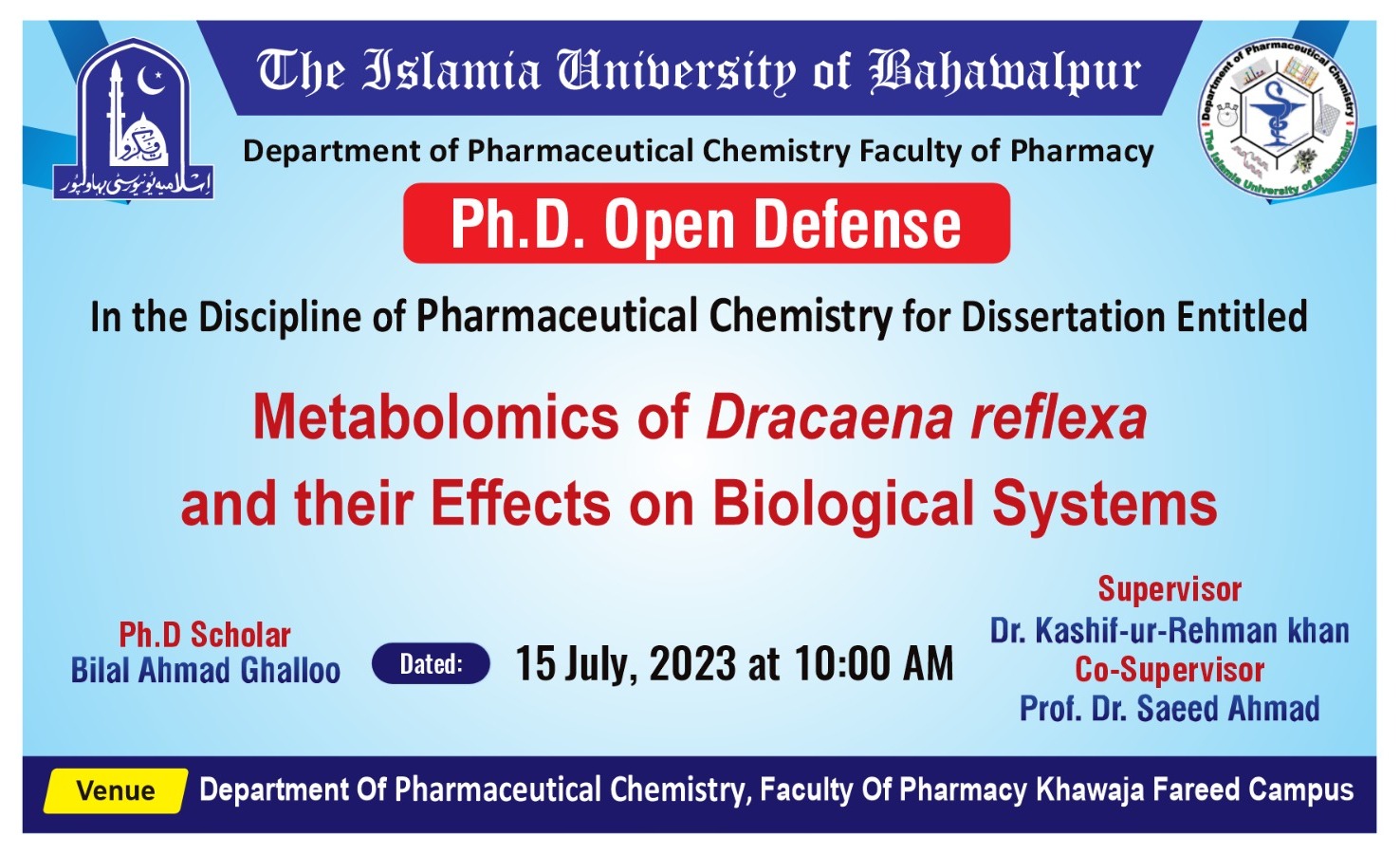 PhD Open Defense at the Department of Pharmaceutical Chemistry, IUB