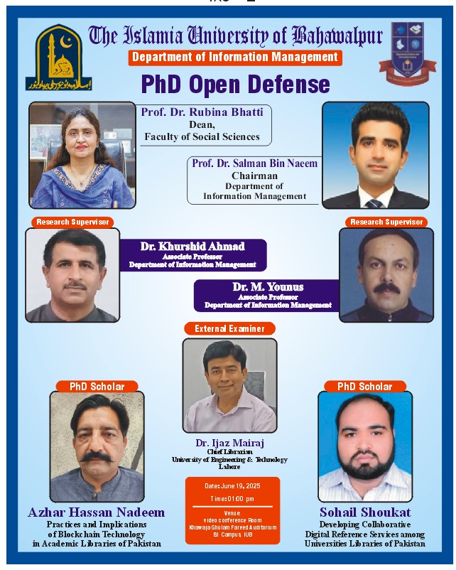 The open defense of two PhD scholars from the Department of Information Management will held on June 19, 2025.