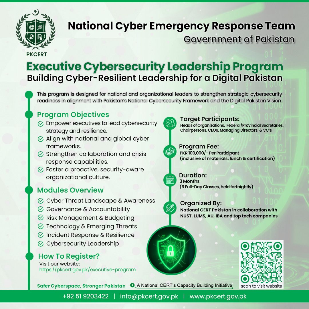 Executive Cyber security Leadership Program Building Cyber-Resilient Leadership for a Digital Pakistan (PKCERT)