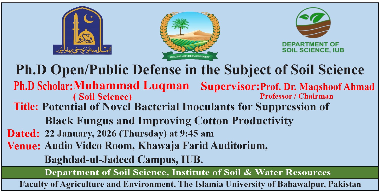 The open defense of two PhD scholars from the Department of Soil Science will be held on January 22, 2026.